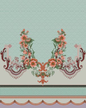 Dijital tasarım sınır süslemesi HD motifi çalışan illüstrasyon sınır PNG çiçekleri ve süsleme motifi Hindistan tasarım unsurları suluboya ile Neckline marka arama deseni, Babür sanat deseni deseni çizer