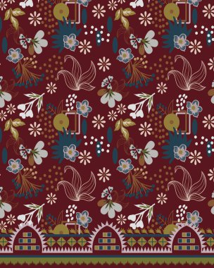 Dijital tasarım sınır süslemesi HD motifi çalışan illüstrasyon sınır PNG çiçekleri ve süsleme motifi Hindistan tasarım unsurları suluboya ile Neckline marka arama deseni, Babür sanat deseni deseni çizer