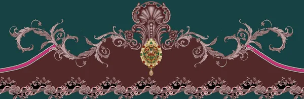 Bel Ornement Baroque Style Ethnique Bordure Design Dessin Main Avec — Photo