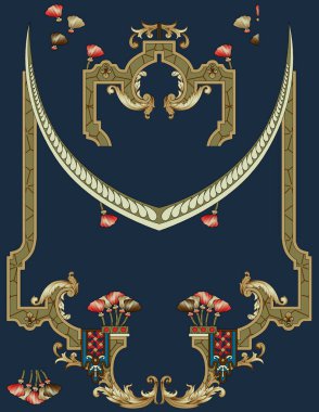 Dijital tasarım sınır süslemesi HD motifi çalışan illüstrasyon sınır PNG çiçekleri ve süsleme motifi Hindistan tasarım unsurları suluboya ile Neckline marka arama deseni, Babür sanat deseni deseni çizer