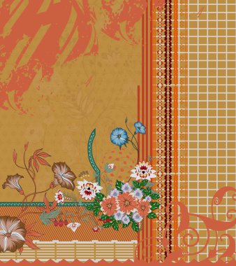 Dijital tasarım sınır süslemesi HD motifi çalışan illüstrasyon sınır PNG çiçekleri ve süsleme motifi Hindistan tasarım unsurları suluboya ile Neckline marka arama deseni, Babür sanat deseni deseni çizer