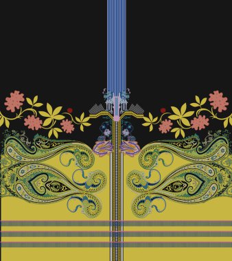 Dijital tasarım sınır süslemesi HD motifi çalışan illüstrasyon sınır PNG çiçekleri ve süsleme motifi Hindistan tasarım unsurları suluboya ile Neckline marka arama deseni, Babür sanat deseni deseni çizer