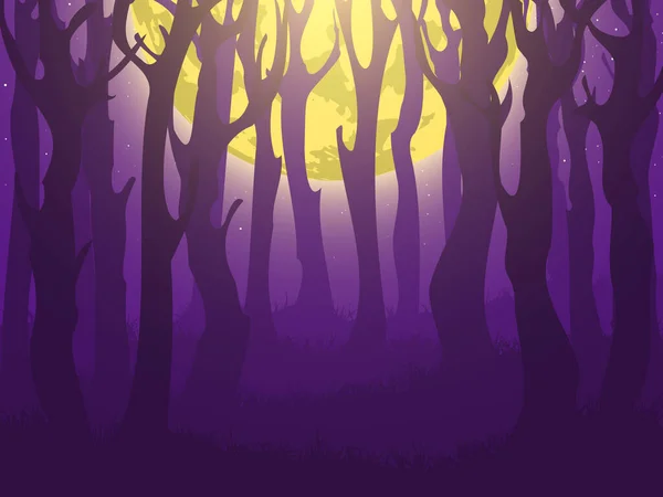 怖い夜の森 満月だ ベクトル背景 Eps10 — ストックベクタ