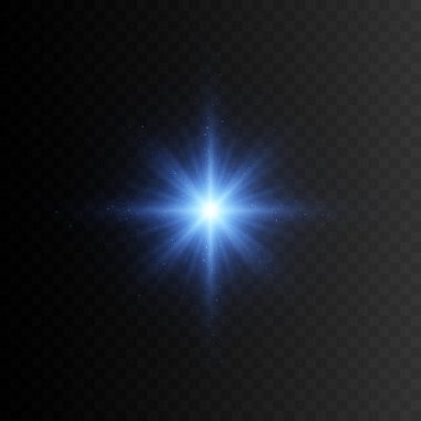 Parıltılı mavi yıldız. Vektör şeffaf ışık efekti. EPS10