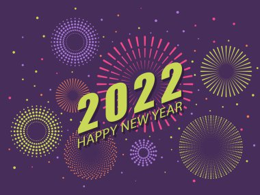Yeni yıl 2022 afişi. Havai fişekler. Vektör çizimi. EPS10