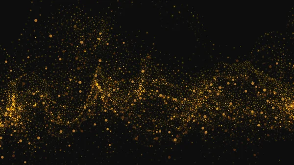 Goldene Glitzerwellen Fließen Leuchtende Teilchen Und Glitzerndes Funkeln Vektor Hintergrund — Stockvektor