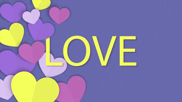 Love Word Valentines Day Concept Background Paper Cut Hearts Vector — Stock vektor