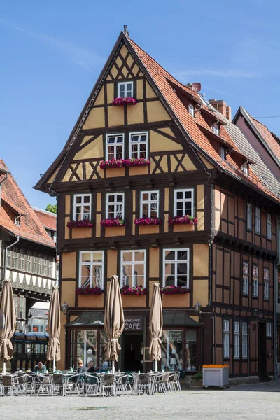 Quedlinburg Belvárosa Nagyrészt Idilli Félig Fából Készült Házakból Áll Amelyek — Stock Fotó