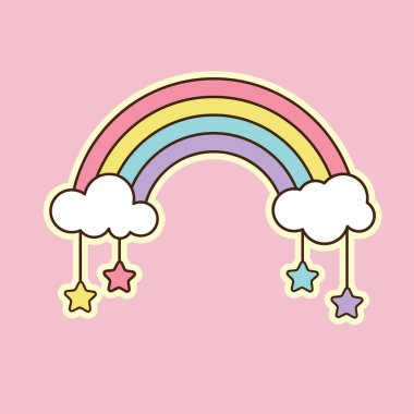 Yıldızlı ve bulutlu gökkuşağı çıkartması