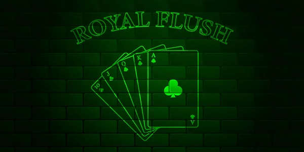 Donkergroene Bakstenen Muur Met Gloeiende Tekst Poker Royal Flush Van — Stockvector