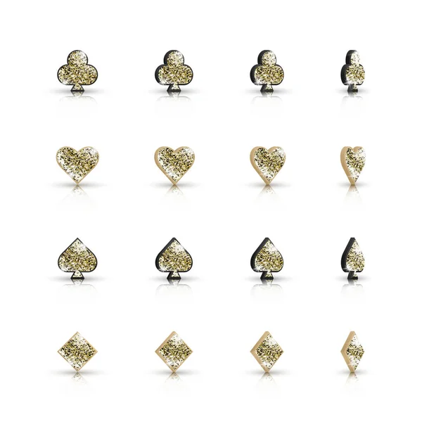 Conjunto Juegos Iconos Cartas Con Brillo Dorado Gira Diferentes Ángulos — Archivo Imágenes Vectoriales