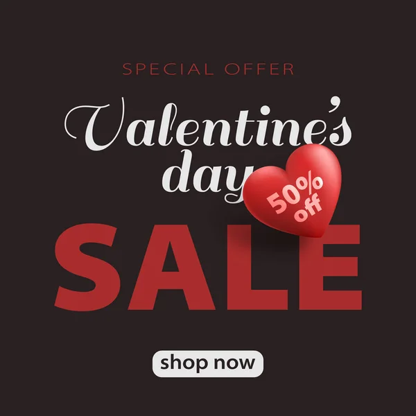 Sonderangebot Valentinstag Verkauf Banner Mit Rotem Herz Und Werbung Rabatt — Stockvektor