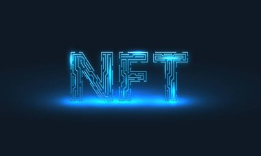 Koyu arkaplanda parlak bir parlaklığa sahip, iadesi mümkün olmayan NFT pankartı. Vektör illüstrasyonu