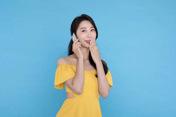 Concept Événement Shopping Belle Coréenne Asiatique Femme Surpris Après Avoir — Photo
