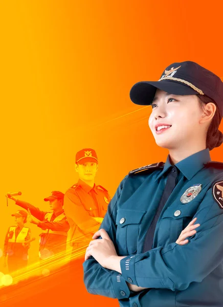 Policyjny Plakat Koreańskimi Policjantami — Zdjęcie stockowe