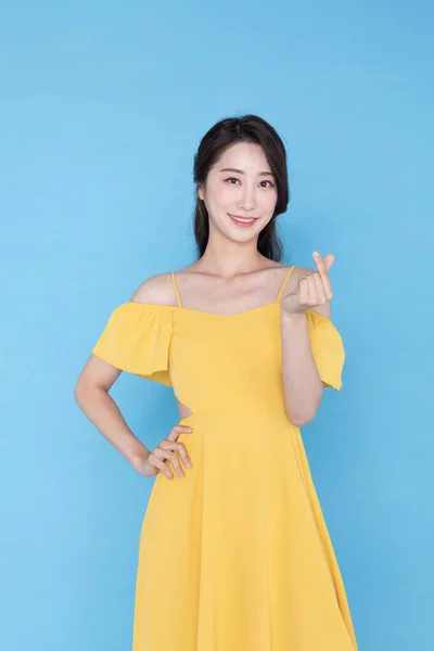 Shopping Événement Concept Asiatique Coréen Femme Avec Doigt Coeur — Photo