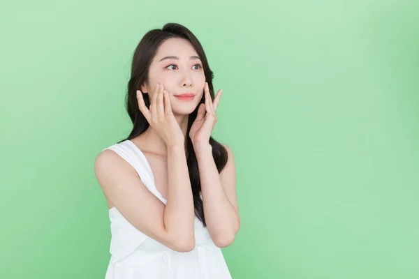 Beauty Concept Beautiful Korean Asian Woman Hands Face — Stock Photo, Image