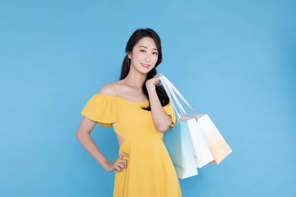 Shopping Event Concept Beautiful Korean Asian Woman Shopping Bag — Stock Photo, Image