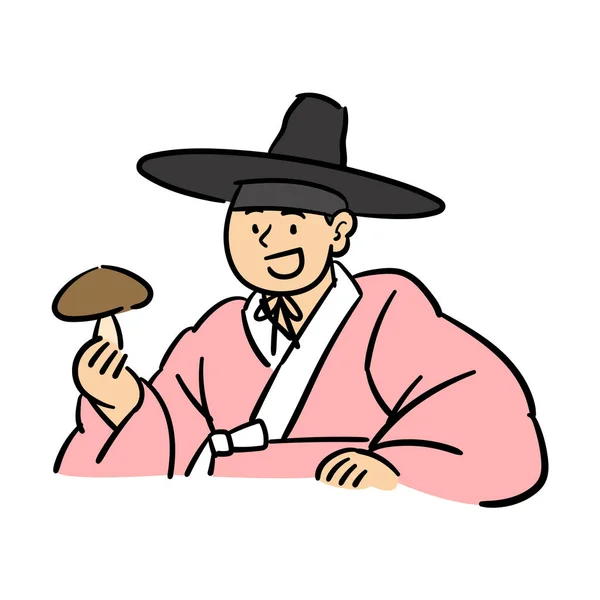 Seonbi Estudioso Coreano Com Hanbok Segurando Cogumelo Pinho Yangyang —  Vetores de Stock