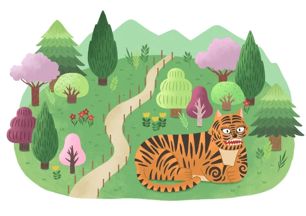 Tiger Gapyeong Arboretum Morning Lugn Berömd Koreansk Turné Plats Tiger — Stock vektor