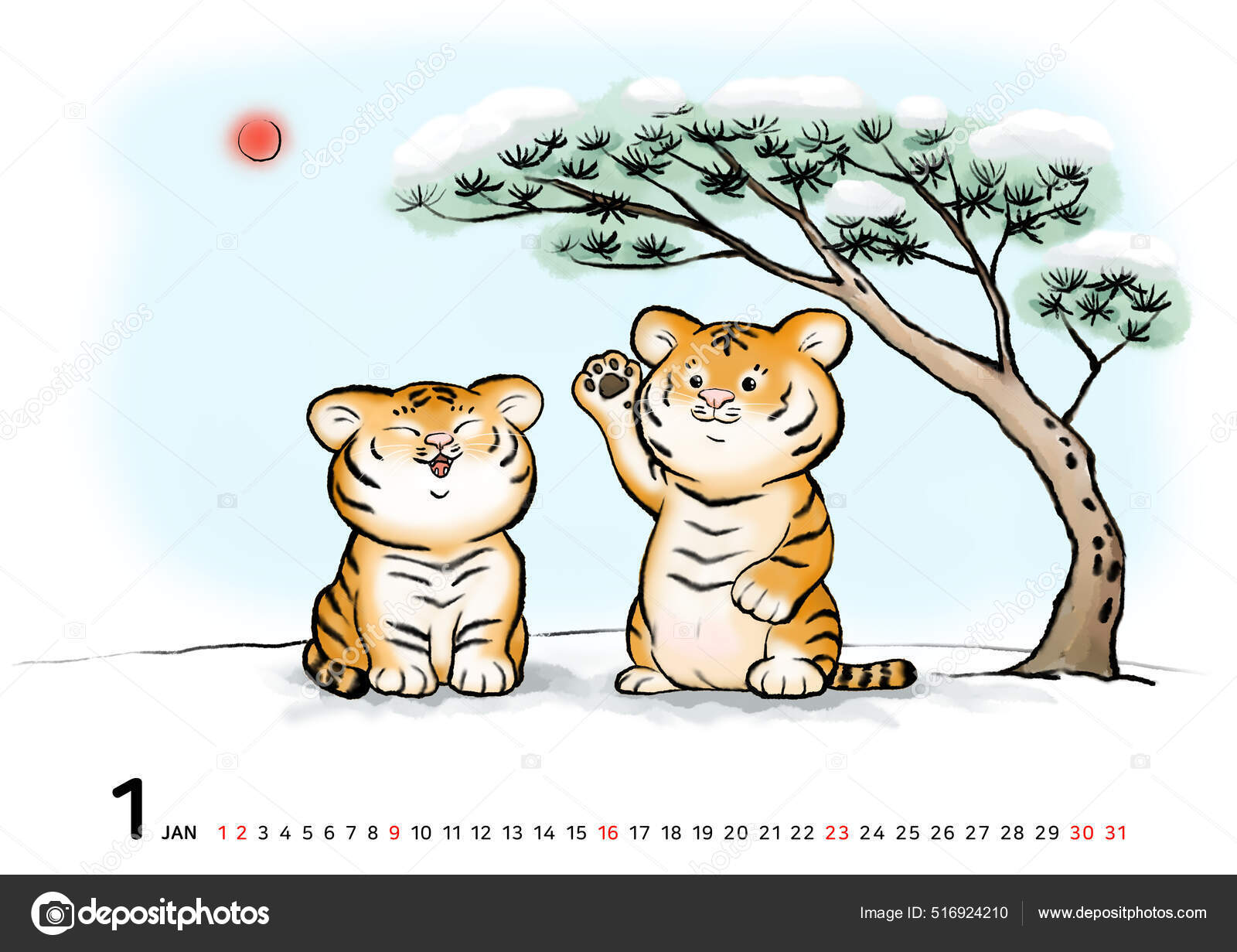 Año Tigre Dos Tigres Bebé Jugando Nieve Vector de stock #516924210 de  ©submission@bbtree.co.kr, image size:1600x1231