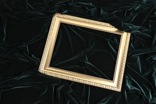 Donkergroene Stof Gouden Frame Kerstconcept — Stockfoto