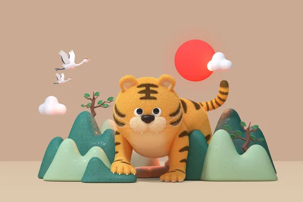 Rendered Graphic Cute Tiger Year 2022 Concept — Foto Stock