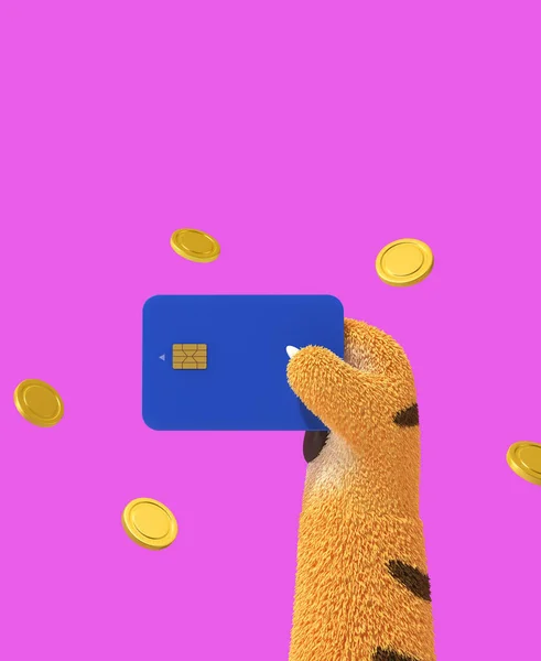 Rendered Graphic Tiger Holding Credit Card Year 2022 Concept — 图库照片