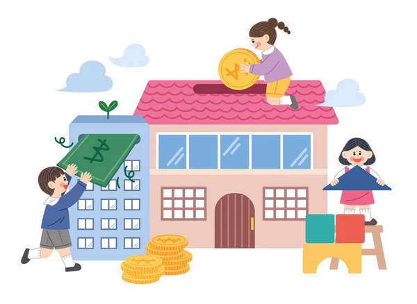 Enfants Économiser Argent Financer Éducation Financière Pour Les Enfants — Image vectorielle