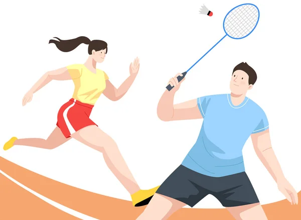 Woman Man Playing Badminton Physical Education Day Concept — Stock Vector