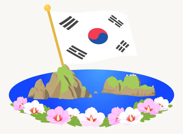 Koreai Nemzeti Zászló Dokdo Szigeten Korea — Stock Vector