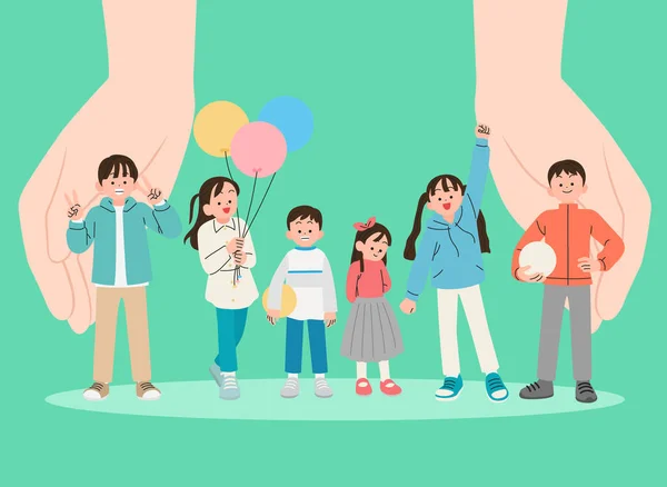 Руки Защищая Счастливых Детей — стоковый вектор