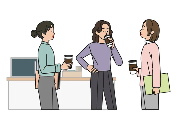 会社の食堂でコーヒーを飲みながらおしゃべりしたり — ストックベクタ