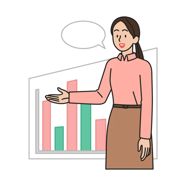 Mujer Empleada Haciendo Presentación Sobre Crecimiento Empresa — Vector de stock