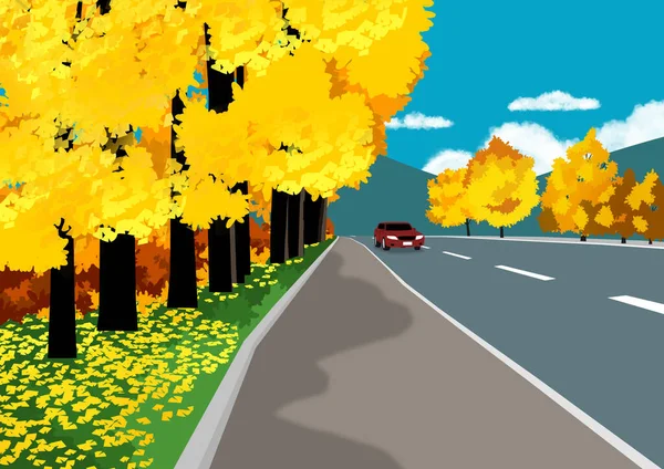 Vector Illustration Background Autumn Road — Stock vektor