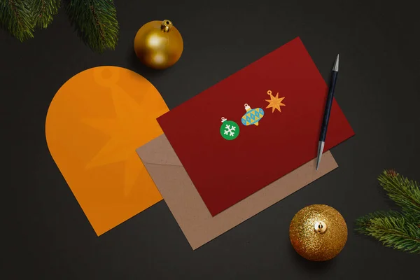 Tarjeta Invitación Fin Año Con Decoraciones Navidad —  Fotos de Stock