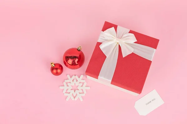 Christmas Concept Red Gift Box Ornament Pink Background — Stock Photo, Image
