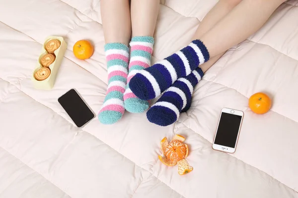 Winter Season Concept Two Beautiful Asian Korean Women Wearing Fruit — Stock Photo, Image