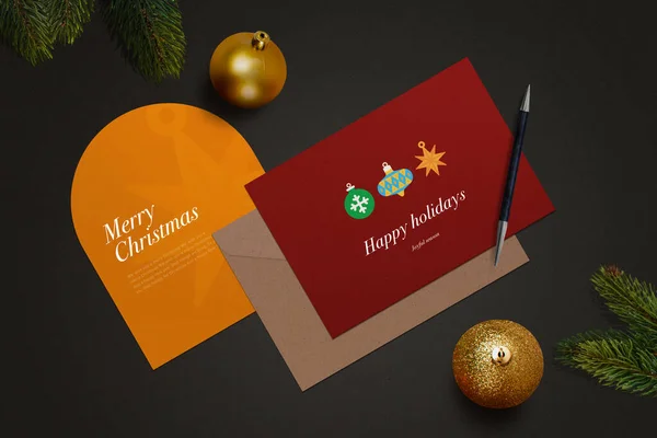 Tarjeta Invitación Fin Año Con Decoraciones Navidad —  Fotos de Stock