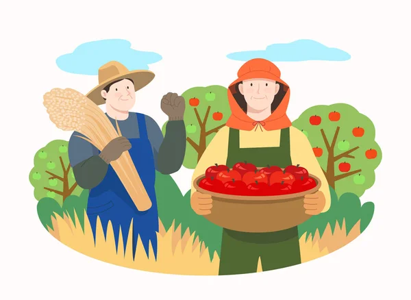 栽培リンゴと米を保有する農家は — ストックベクタ