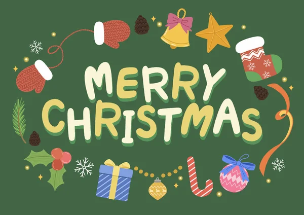 Merry Christmas Handwriting Typography Lettering Card — 图库矢量图片