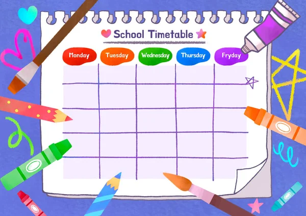 Children School Time Table Cute Illustration — Stock vektor