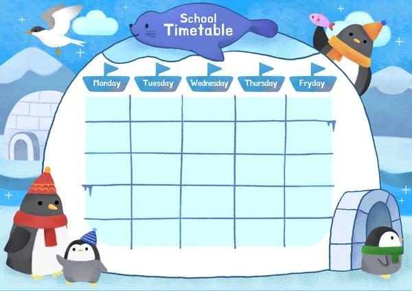Children School Time Table Cute Illustration — Stock vektor