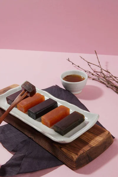 Makanan Penutup Tradisional Korea Kacang Merah Jelly Manis Teh Jujube — Stok Foto