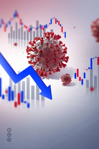 欧米克隆病毒概念海报导致股票市场崩溃 — 图库照片