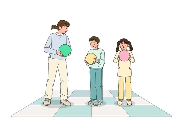 Family Children Playing Bowling Vector Illustration Design — Stock Vector