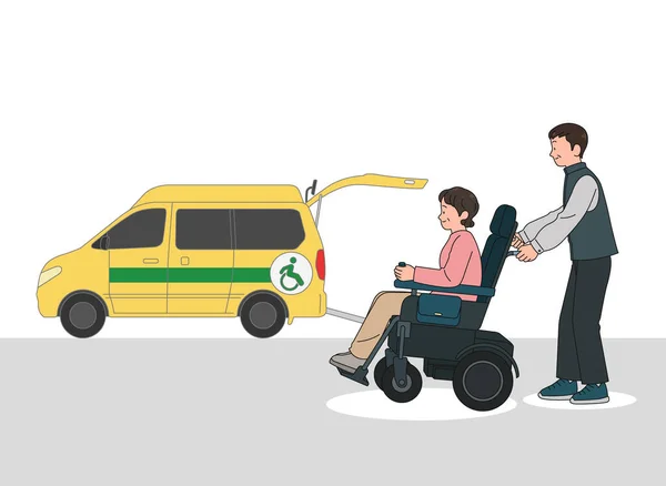 車椅子の男とタクシーのイラストベクトル — ストックベクタ