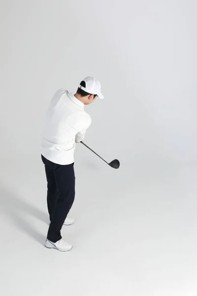 Jugador Deportes Golf Hombre Coreano Asiático Con Club Golf Estudio —  Fotos de Stock