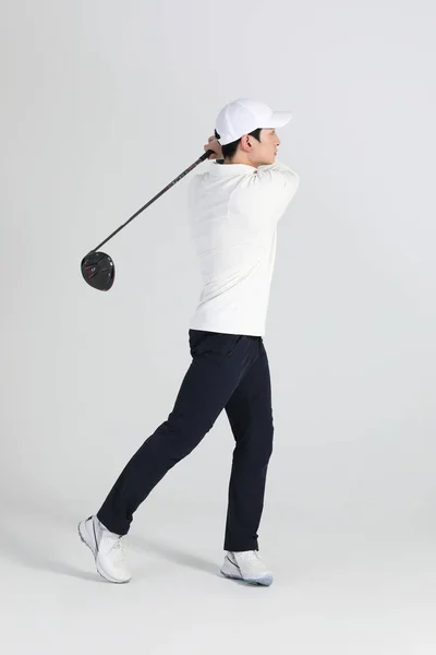 Golf Sports Player Asian Korean Man Golf Club Studio — Stock Photo, Image