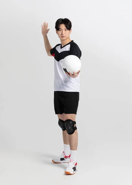Pemain Bola Voli Orang Asia Korea Memegang Bola — Stok Foto